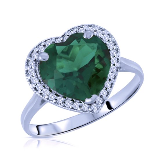 14k Gold Ring w/ Diamonds & Lab. Created Emerald
